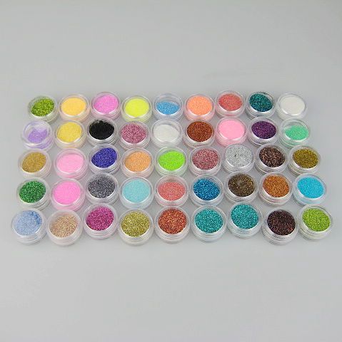 1 conjunto / lote 45 cores Glitter Decoração Pó Crush Shell Bead Colorido Glitter Porder Para Nail Art