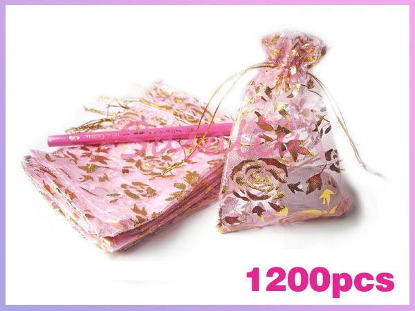 wedding favor organza pouch jewelry gift bag pink gold red light