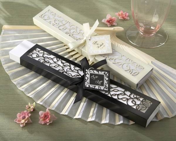 ! Elegant SILK FAN Wedding Party Favors with Nice Laser Cut Gift Box Package Bridal Shower