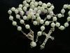 Perles blanches Cristal Chapelet Collier Chaîne Jésus Croix Pendentif Bijoux En Argent Pour Hommes 48pcs / lot Livraison Gratuite