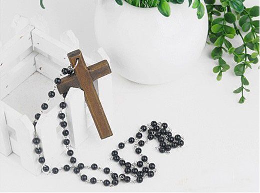 Black Rosary Crystal Beads Necklaces Good Wood NYC Cross Necklace 40% off 