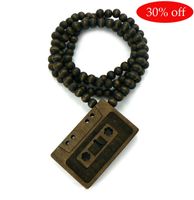 Wholesale 30 off CASSETTE TAPE Good Quality Wood Pendant Wooden Ball Chain Necklace Rosary beads necklace
