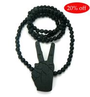Wholesale 20 off WOODEN PEACE SIGN PENDANT INCH WOOD BEADED NECKLACE GOOD CHAIN BLACK BROWN