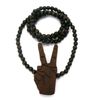 20% off!WOODEN PEACE SIGN PENDANT + 36 INCH WOOD BEADED NECKLACE GOOD CHAIN BLACK BROWN