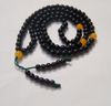 Perline di preghiera buddiste tibetane, collana con braccialetto di perline con fascino retrò in agata nera 108 perline