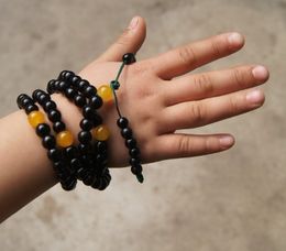 Tibetan buddhist prayer beads, black agate retro charm 108 beads beaded bracelet necklace