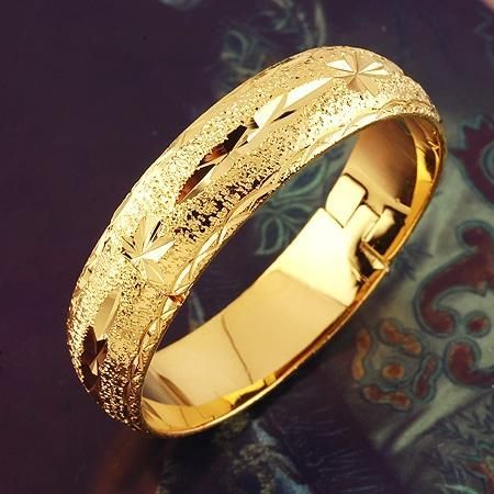 gold solid 18k bracelet plated bangle bracelets filled bangles carved 1pcs womens 10mm designs lady vacuum 24k plating width larger