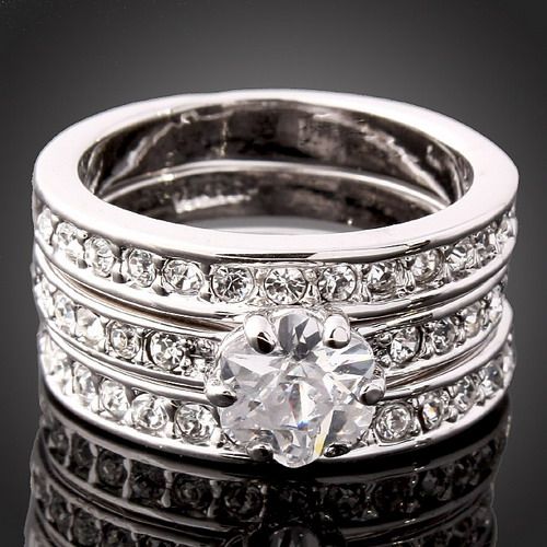 2019 925 Silver A Set Flower Crystal Diamond Drill Ring