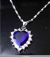 Wholesale Blue HEART of ocean titanic CZ crystal Pendant Necklace white gold plated clear