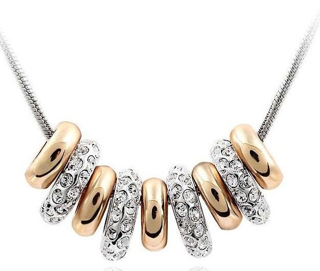 Hotsale!silver snake chain necklace 9 Gold rings full rhinestone pendant necklace factory price