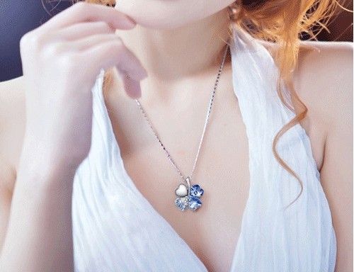 Real Crystal Four Leaf Clover Necklace Good Luck Gift leaf costume jewelry Free shipping Gold plated