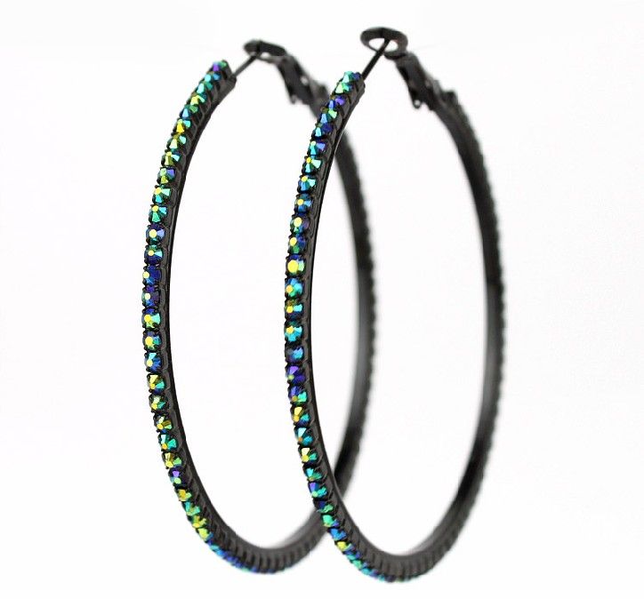

New Fashion Large Hoop Earrings AB colorful diamond Beads 70mm, Golden;silver