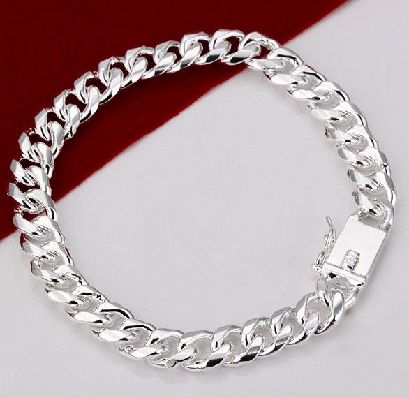 2017 best-seller placage 925 argent hommes Sideways bracelet bijoux en argent 20 CM * 8 MM livraison gratuite