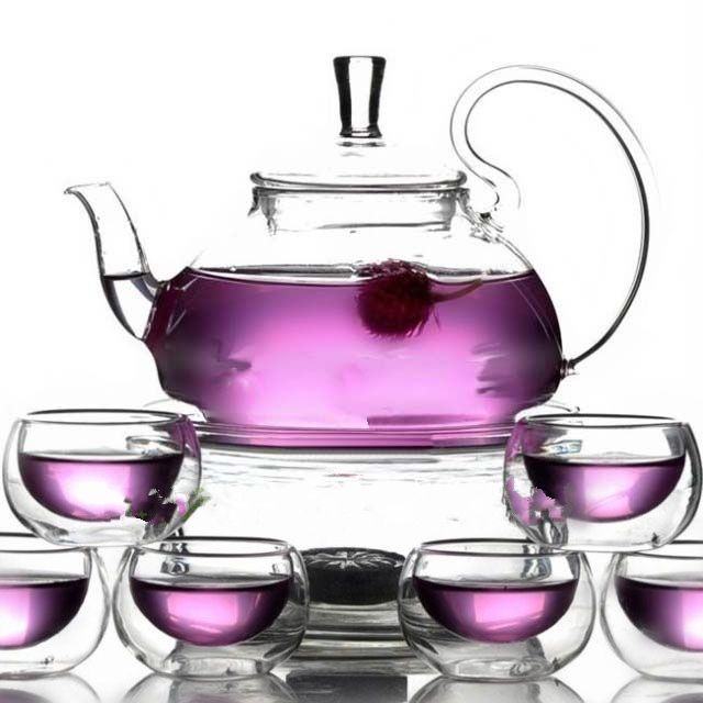 500ml Glass Teapot + 6 Double Wall Glass Cups + Warmer From Shomeware