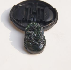 Hand-carved - natural xishan dark green jade, 12 zodiac snakes. Amulet - pendant necklace.