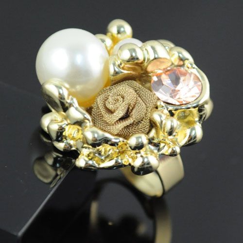 2012 Fashion New Arrival Pearl Charm Vintage Flower Style Design Gold Rings Jewellery,RN-489