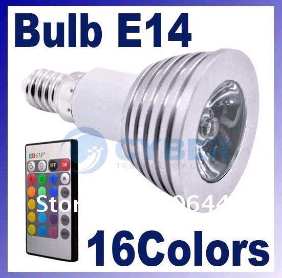 Wysokiej jakości Darmowa wysyłka 3W E14 / E27 / MR16 / GU10 RGB Zdalnego sterowania Lampa żarówki LED 16 kolorów