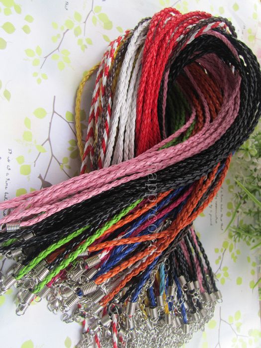 Wholesale3mm 17-19inch Adjustable assorted Color Faux Braided leather necklace cord 