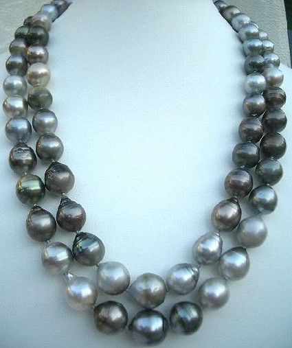 

35"11-14MM TAHITIAN NATURAL BLACK GRAY PEARLSNECKLACE 14K