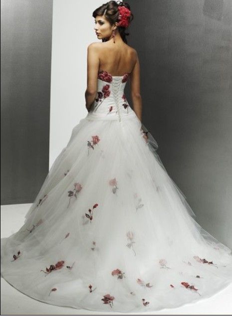 2014 White Chiffon Rose Lace Wedding Dress Gown Plus Size Wedding