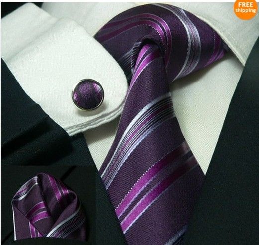 Cravatta in seta da uomo della Corea del Sud Cravatta Cravatta Hanky gemelli Cravatta + Fazzoletto + Gemelli + Barra / lotto # 1994
