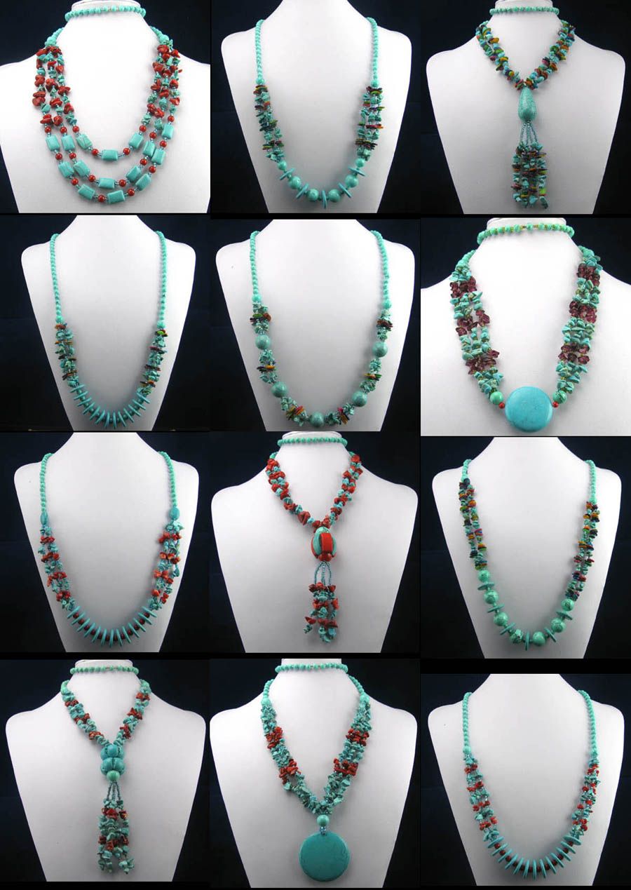 Mayorista de 120 pcs Excelente Coral, Turquesa, Jade Concha Collar piedras preciosas