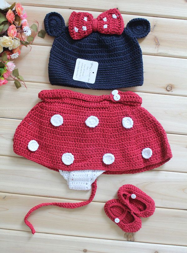 Sombrero de Minnie Mouse con la roja del pañal del arco y los zapatos para
