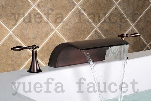 2020 Deck Mounted Oil Rubbed Bronze Waterfall Bathtub Faucet 3