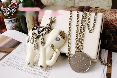 Vintage Fashion White Elephant long necklaces sweater chain with simulated diamond New 30pcs/lot