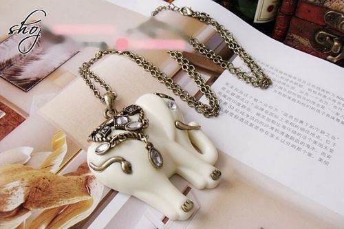 Vintage Fashion White Elephant long necklaces sweater chain with simulated diamond New 30pcs/lot