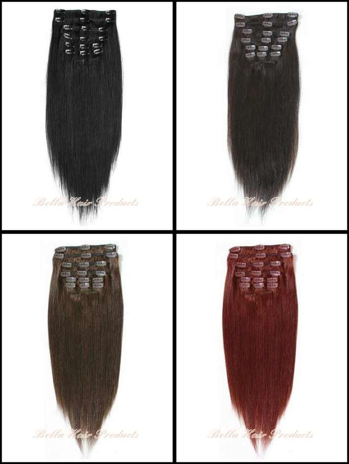 Extension de cheveux 100% naturels brésiliens Remy lisses avec clips, noir de qualité supérieure, 20 pouces, livraison gratuite