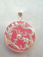 Wholesale Pink jade Silver dragon phenix pendant and necklace
