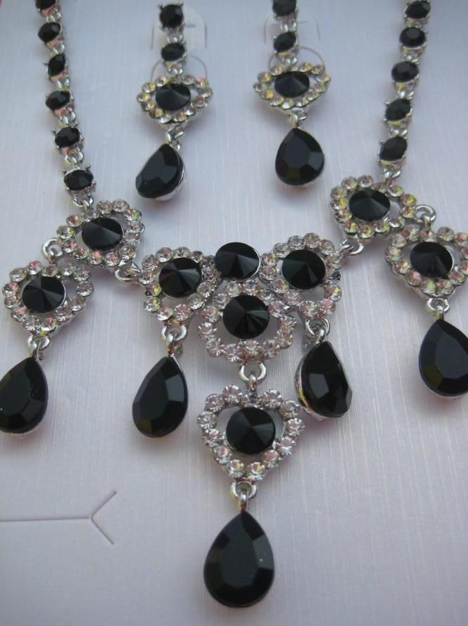 Wholesale Womens 24K White Gold Filled Necklace Chain Dripping Black / Graphite Zircon Gemstone ...