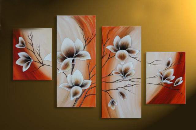 Compre Pared Arte Orange Flores Rojas Pintadas A Mano En Flor