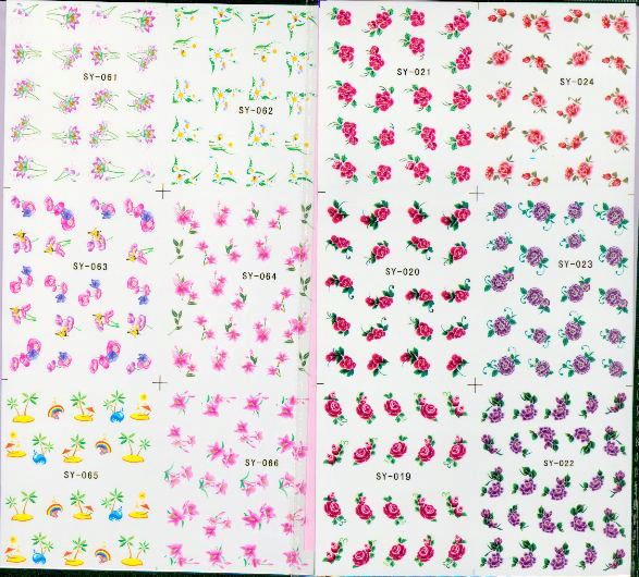 Mix Nail Art Sticker Decal 6In1 Nail Patch Water Slide Temporary Tattoos Stickers 250*115
