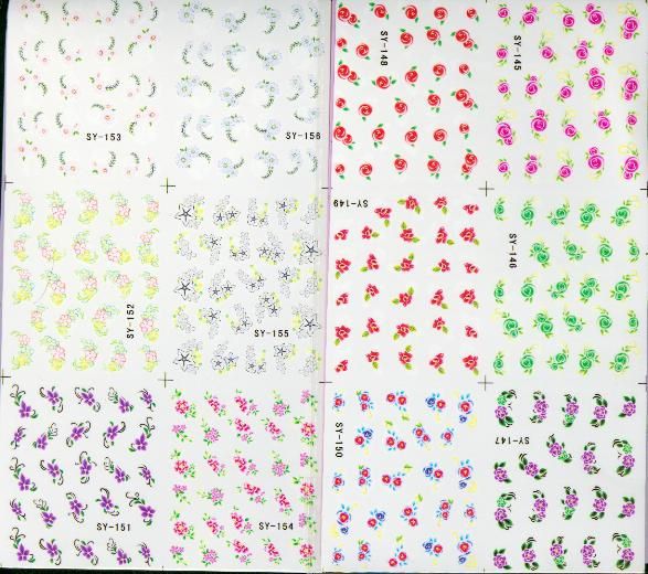 200 stks / partij Mix Nail Art Sticker Decal 6in1 Nail Patch Water Slide Tijdelijke Tattoos Stickers 250 * 115