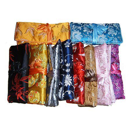 Personliga Smycken Roll Up Resväskor Förvaringsväska Presentväska Kinesisk Silk Fabric Zipper Drawstring Ladies Makeup Kosmetisk påse Partihandel