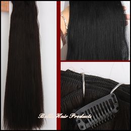 Free shipping 100% Brazilian Premium Human Hair Straight Clip In Hair Extension 20inch Black Remy Hot