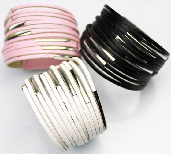 Hot sale Belt buckle 13-layer filaments PU leather wide bracelet leather bracelet 10pcs