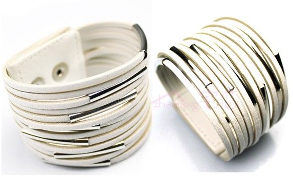 Hot Sale Belt Buckle 13-Layer Filament PU Läder Breda Armband Läderarmband 10st