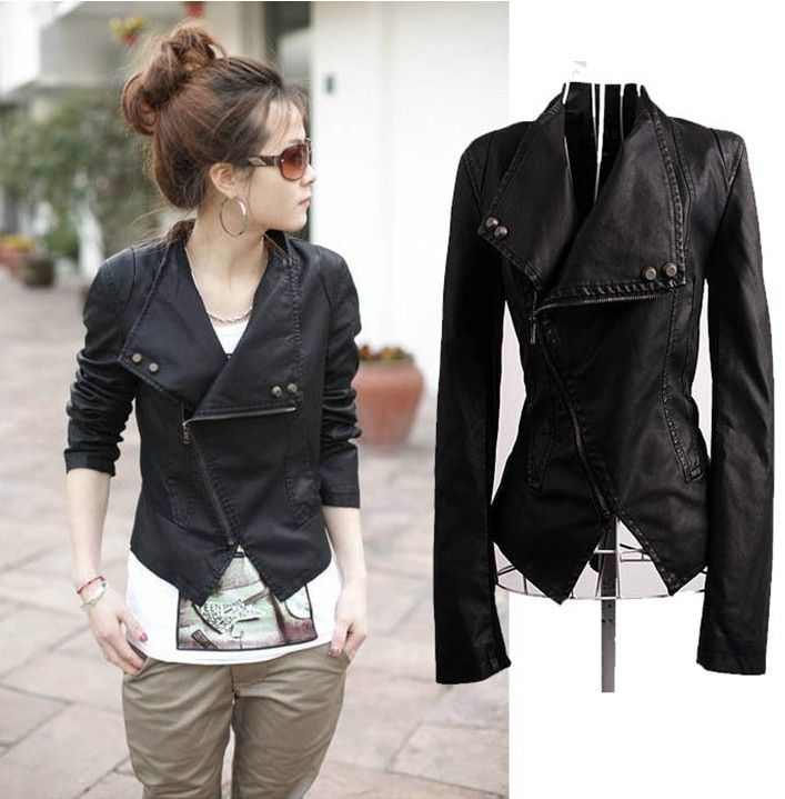 Hot Fashion Trendy Korean Women / Lady PU Leather Slim Jacket Coat From