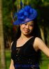 Nowy Królewski Blue Feather Sinamay Fascynator Formalny kapelusz w specjalnym kształcie na wesela, impreza, Derby Kentucky.