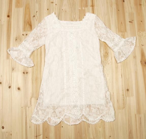 New Girl's Mode Middenmouw Kant Top Slanke Mini Witte Jurk Precess Jurken Vestido