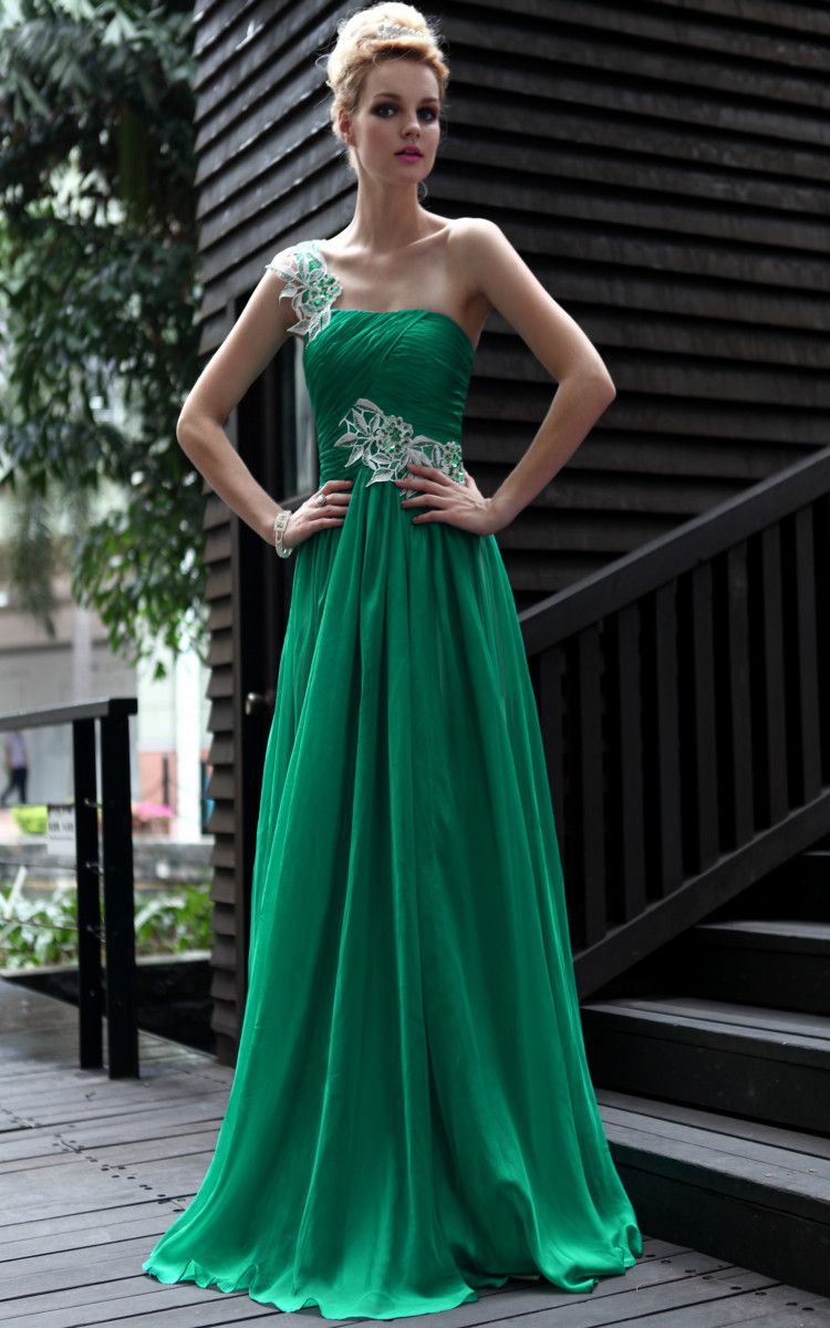 2012 New Comming One Shoulder Court Train Appliqued Ruffer Satin ...