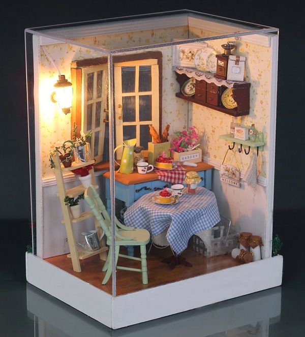 2021 DIY Wooden Dollhouse Miniature Kits Lodge Town Series