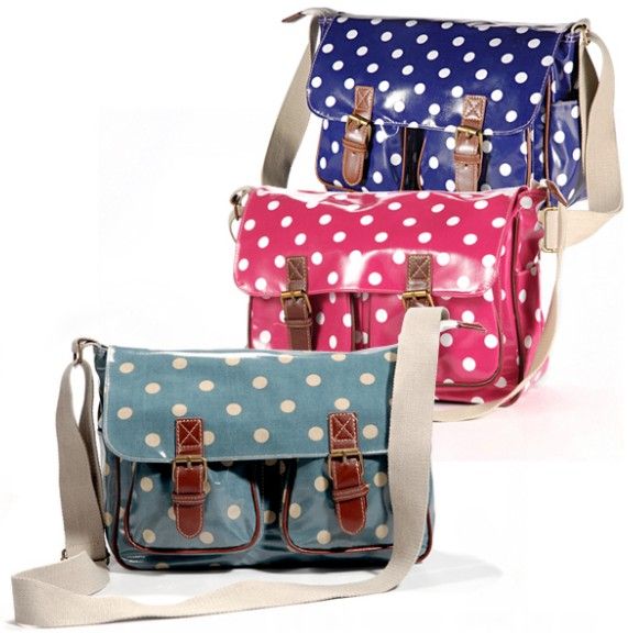 Designer Oilcloth Polka Dots Cross Body Saddle Bag Satchel Shoulder