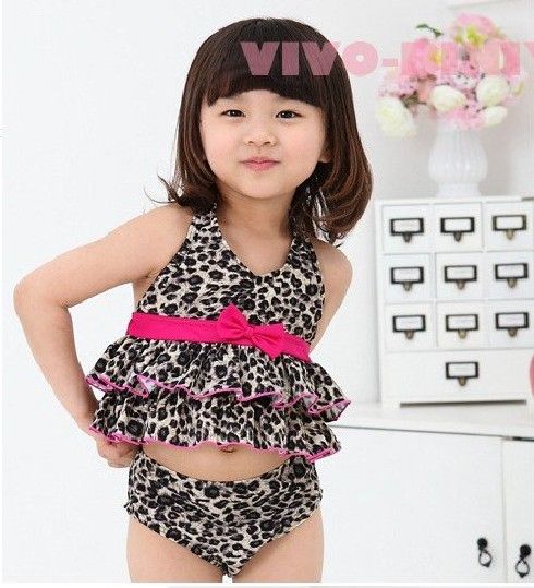 girls leopard print swimming costume