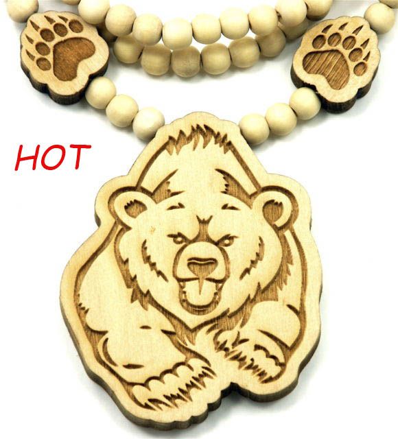 25pcs Bear Piece Good Wood Necklace Goodwood NYC And 36 Inch Wood Necklace Chain/ Paws