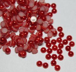 2000pcs 4MM Red Half Round Pearls Beads Flatback Scrapbooking Embellishment Decotations