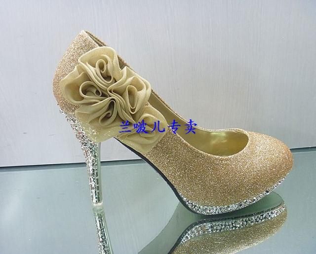 Party Princess Red Champagne Flowers High Heel Wedding Evening Shoes ...